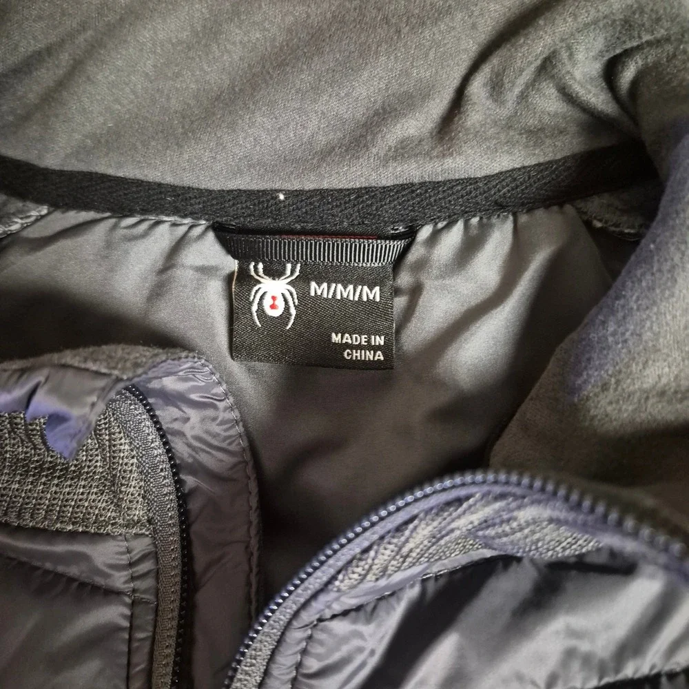 Spyder Men Hybrid Full Zip Jacket Charcoal Gray Quilted Mock Neck SPFGM193-069 M